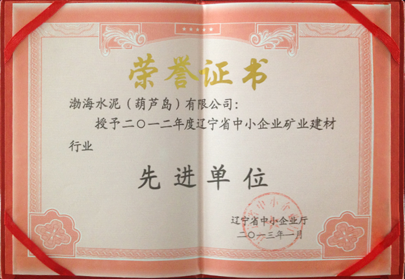 遼寧省中小企業(yè)礦業(yè)建材行業(yè)先進單位